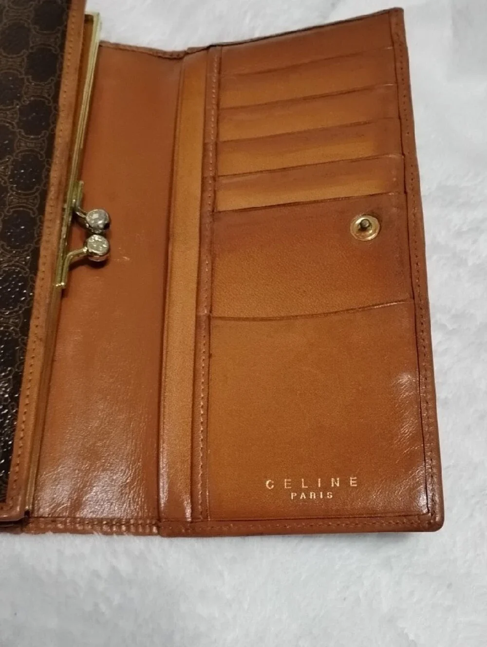 CELINE Macadam Continental Luxury Wallet! Lovely Brown & Tan Vintage Leather!